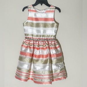 Rare Editions Coral and Gold Striped Formal Dress